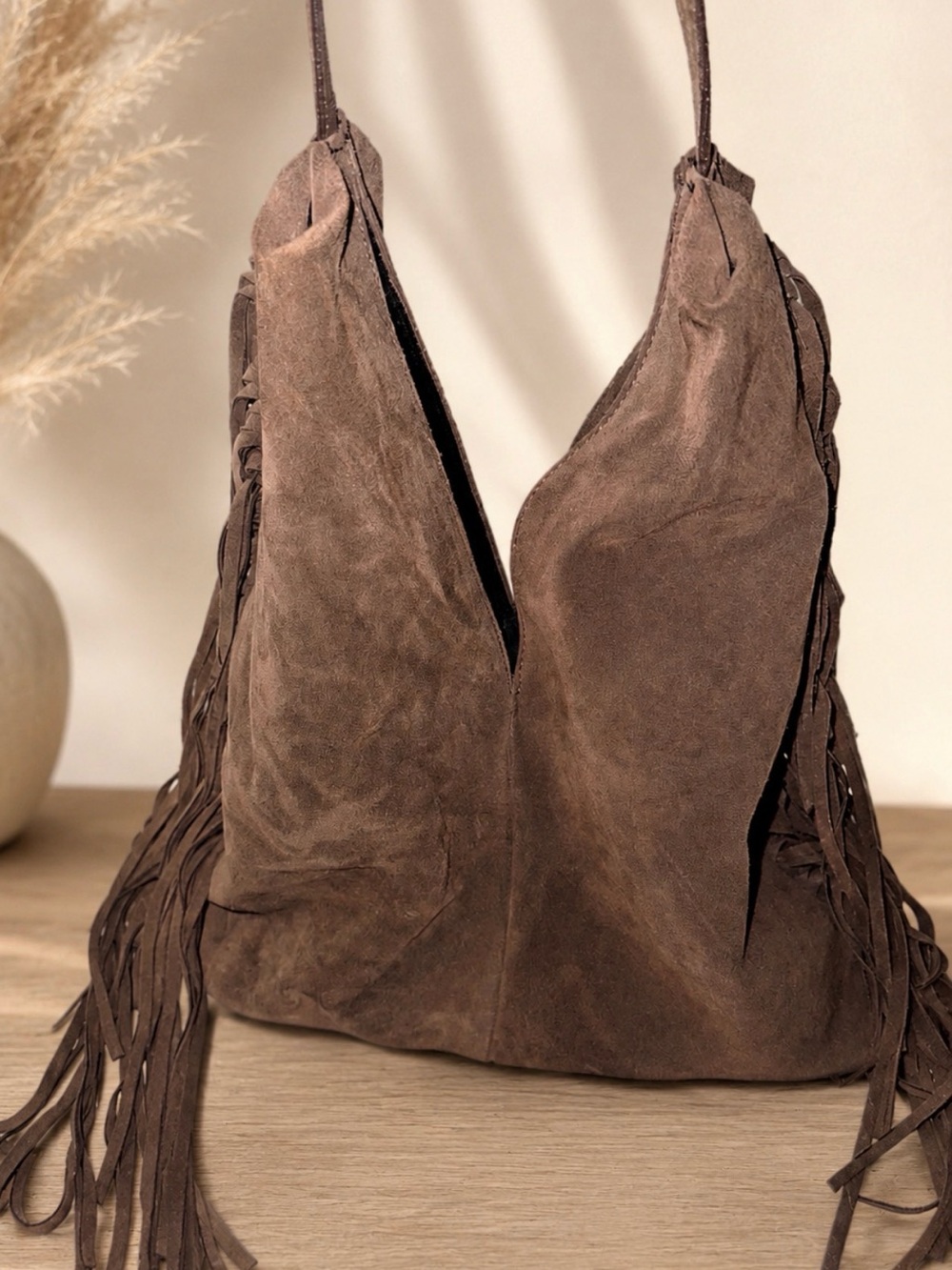 NWOT Divina Firenze brown italian leather suede bag with fringe